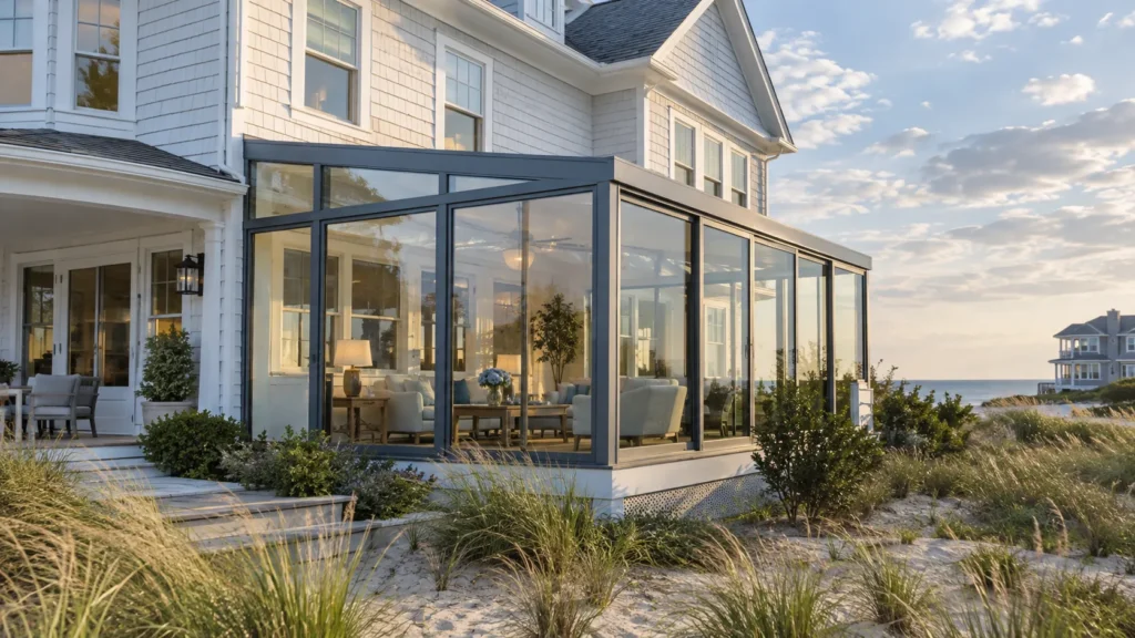 Well-built custom sunroom on a coastal Delaware home by a professional contractor